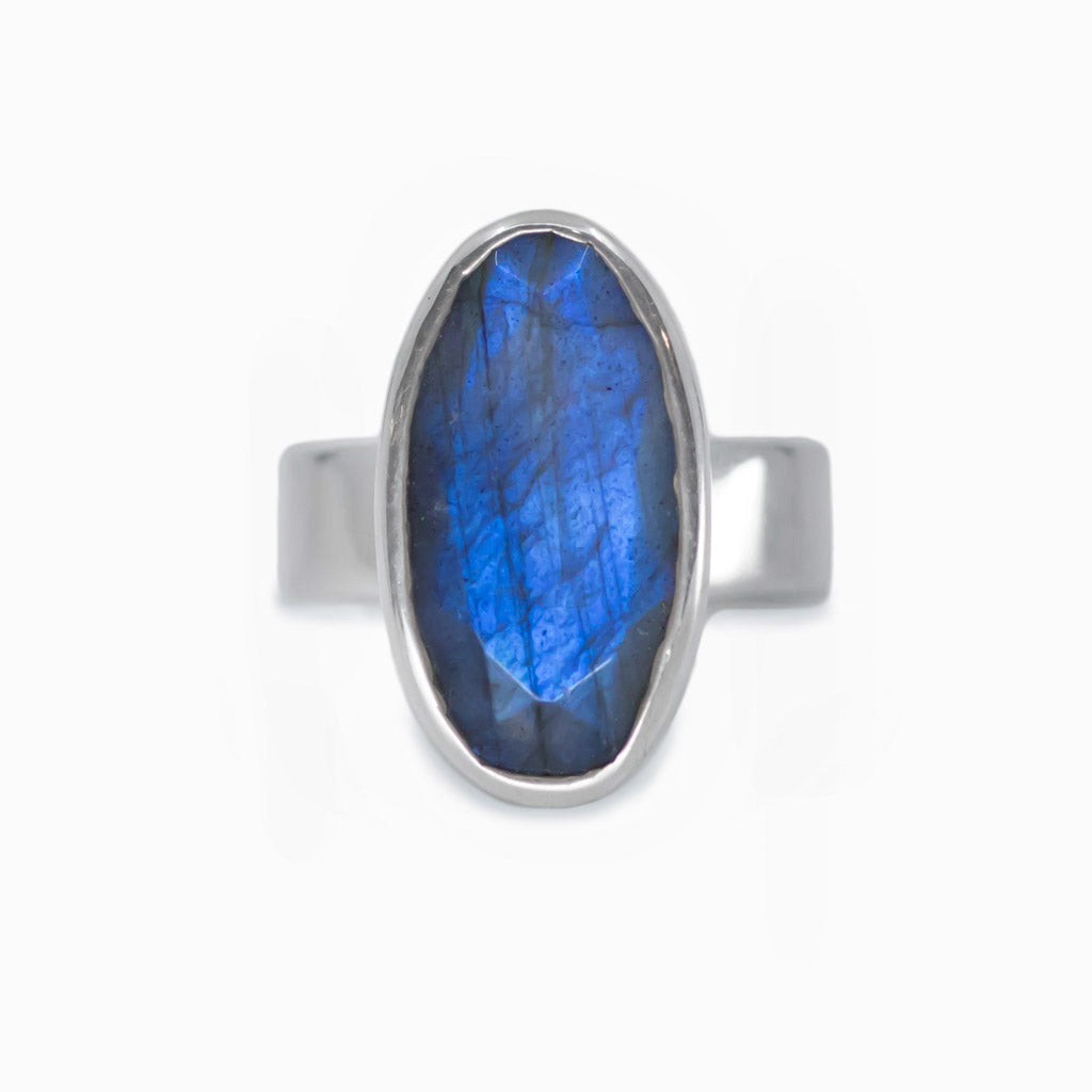 Faceted Oval Labradorite ring 