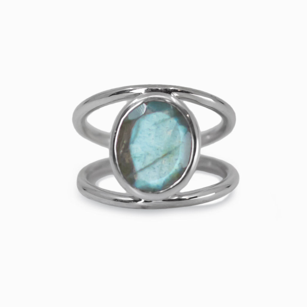 Faceted Oval Labradorite ring