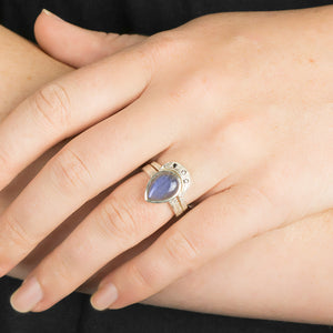 Labradorite & Black Diamond Ring on Model