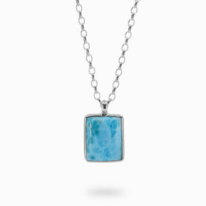 Rectangular Blue Larimar Cabochon Necklace