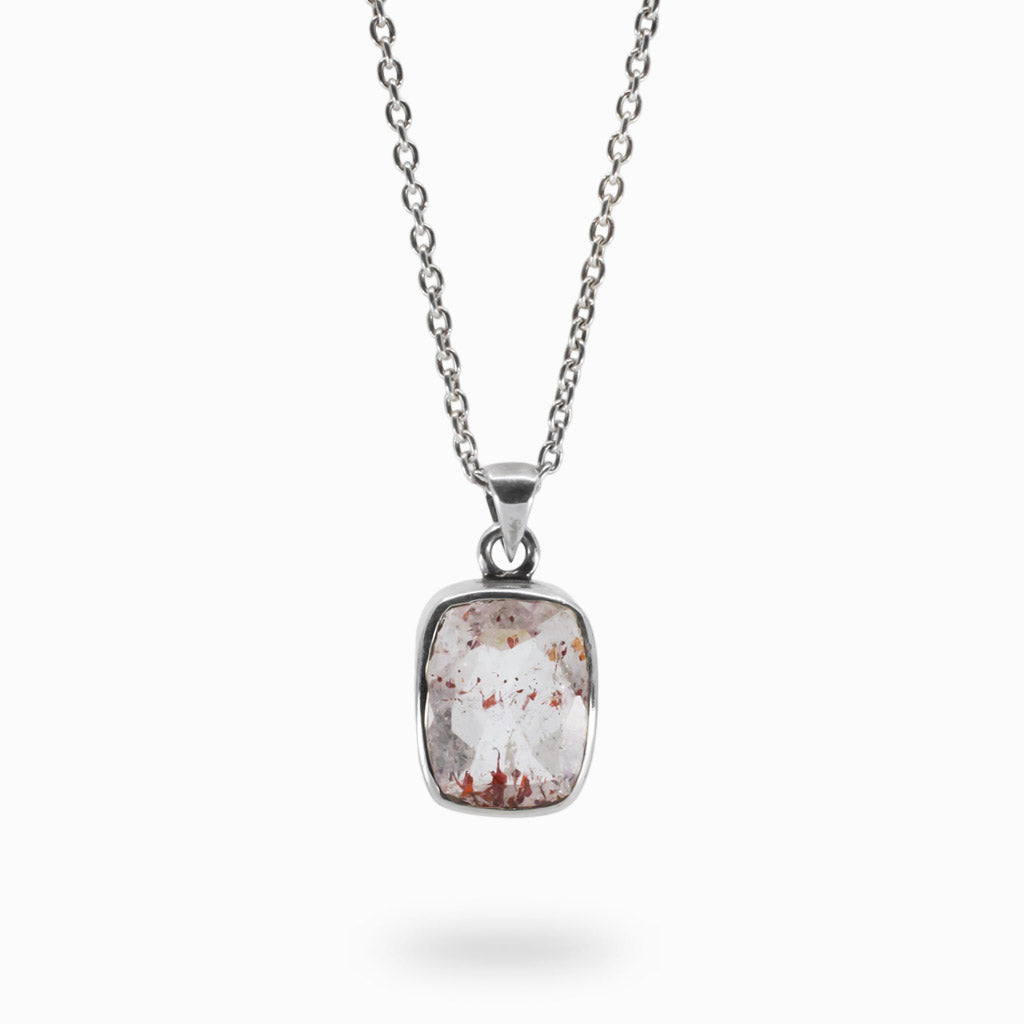 rounded rectangle Clear with red and yellow specks Lepidocrocite Necklace