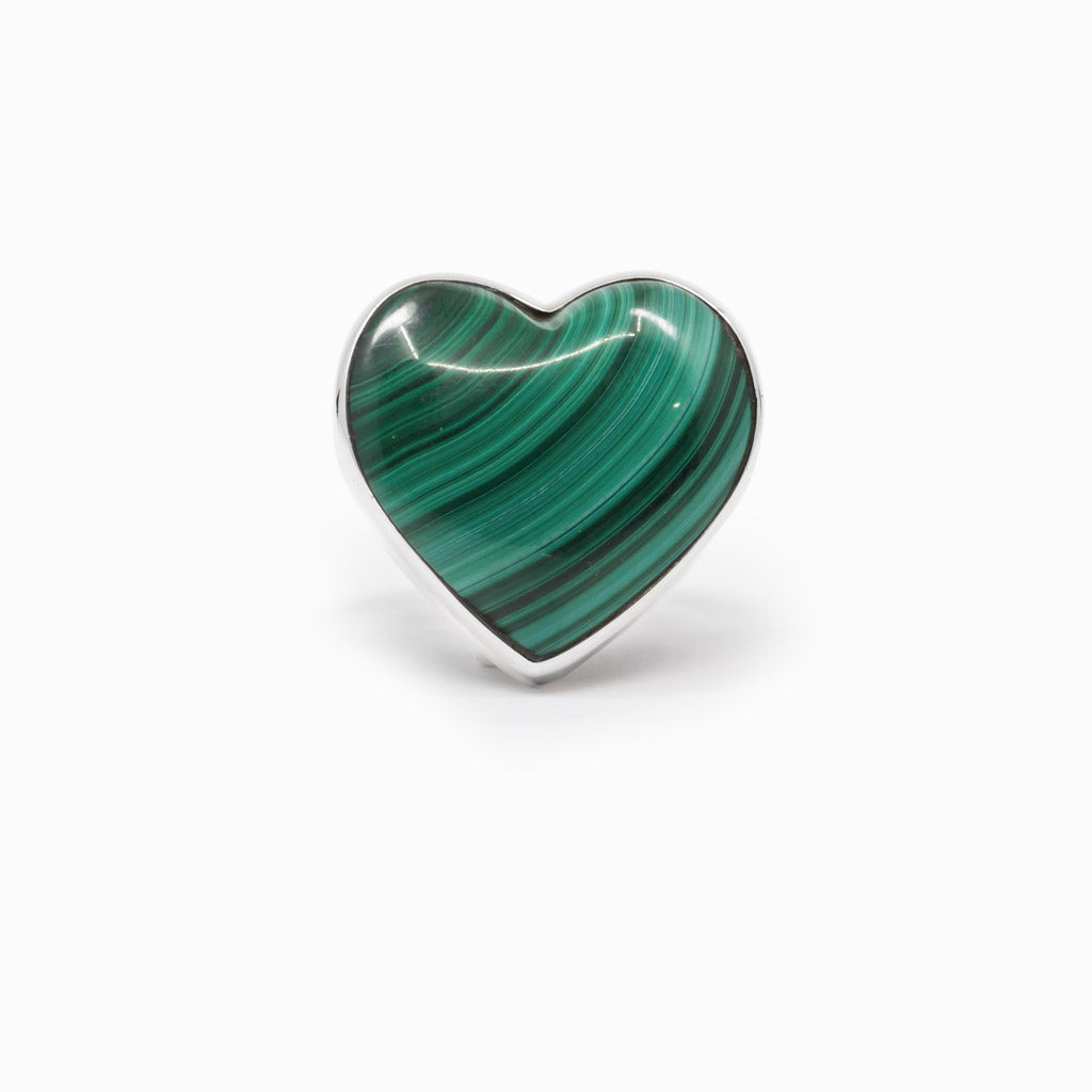 Malachite Dark and light green stripe Heart Ring Made in Earth