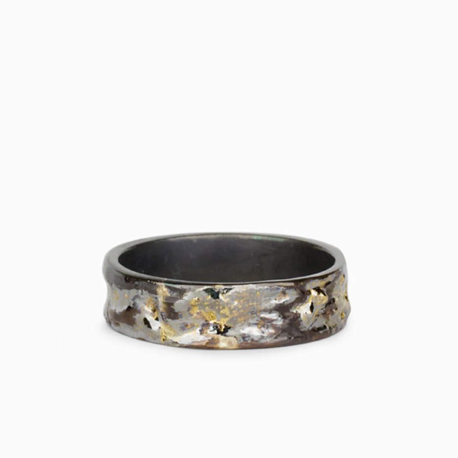 Oxidized 18k Gold & Sterling Silver Textured Ring Made in Earth