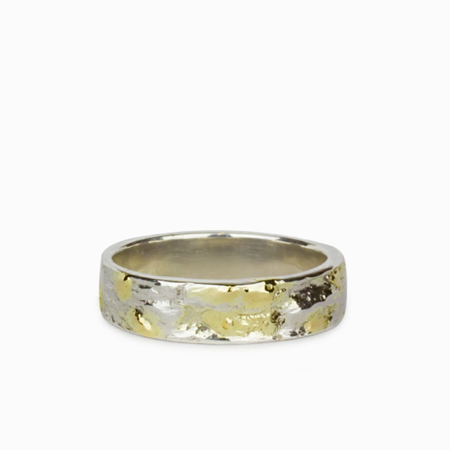 925 Sterling Silver & 18k Gold Textured Band Made in Earth
