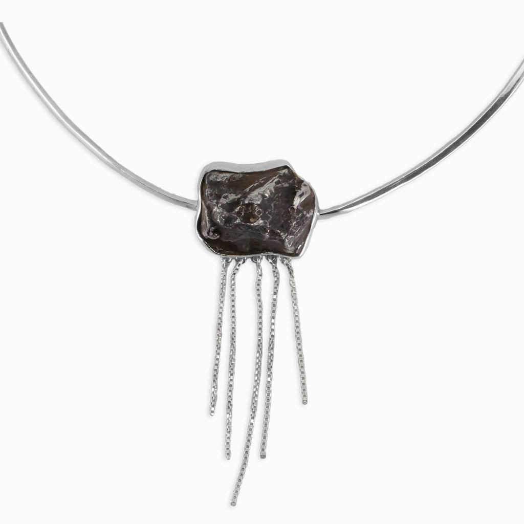 Black Sikhote Alin Meteorite Piece with dangling silver Meteorite Choker