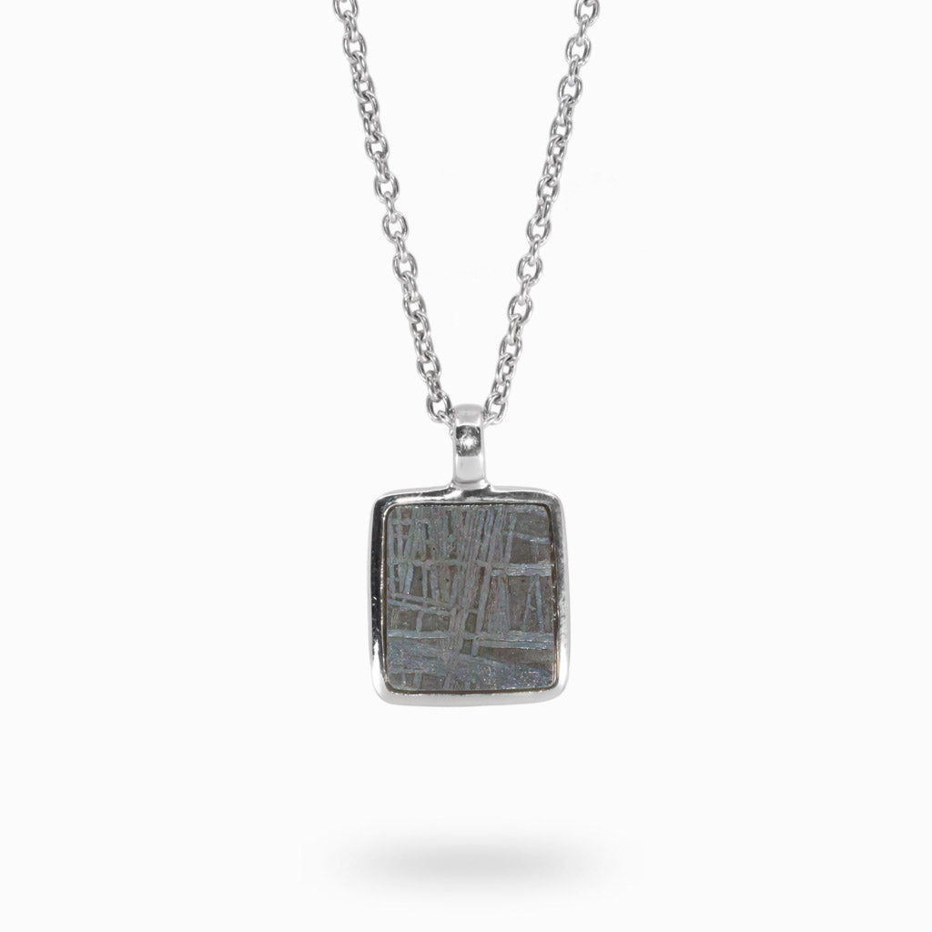 Grey Square textured Gibeon Meteorite Necklace