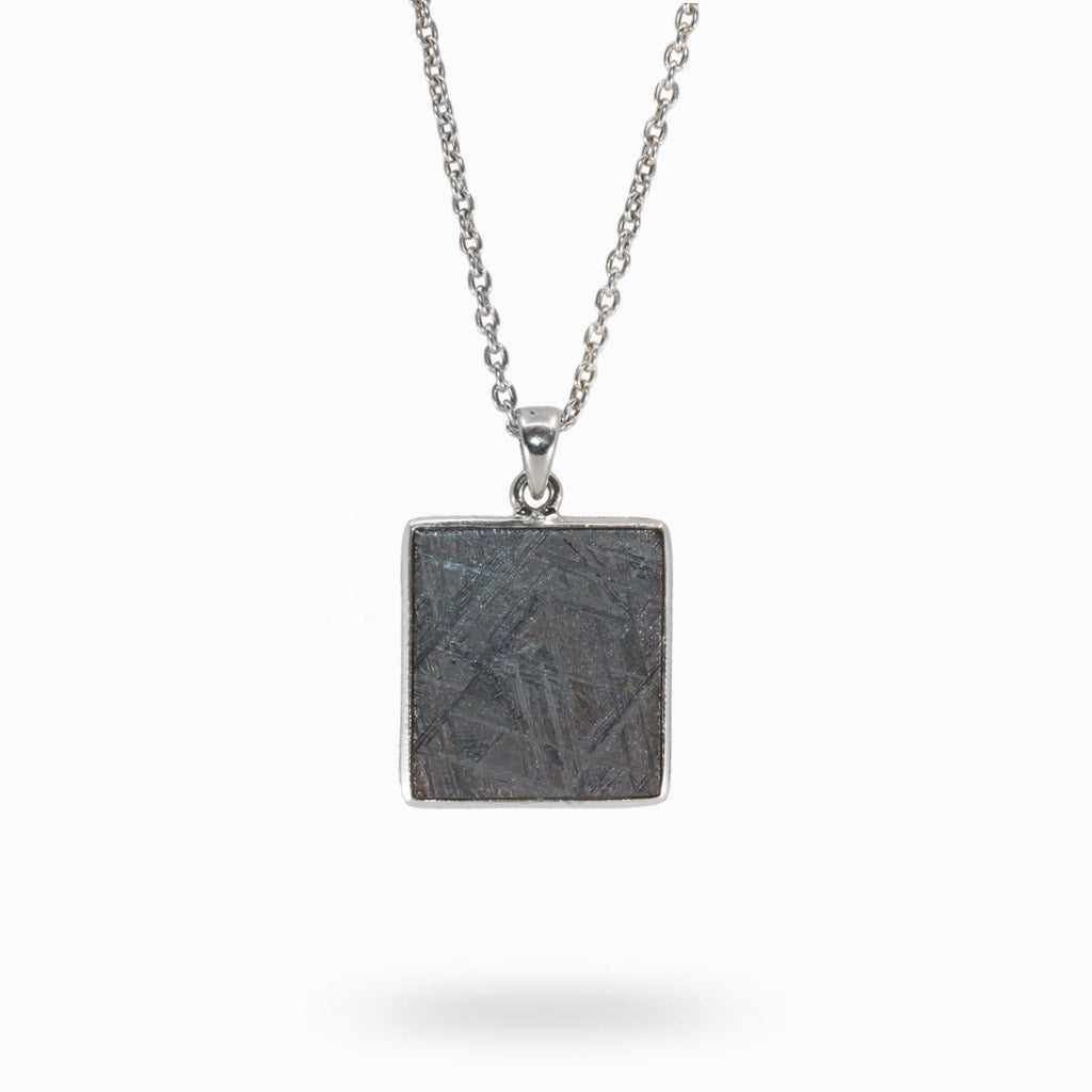 Square Grey Textured Gibeon Meteorite Necklace