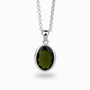 Forest Green Oval Faceted Moldavite Necklace