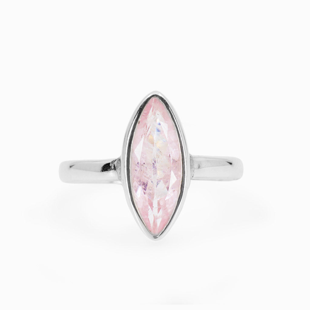 Pink rainbow speckled Morganite Faceted Marquis Bezel Ring Made in Earth