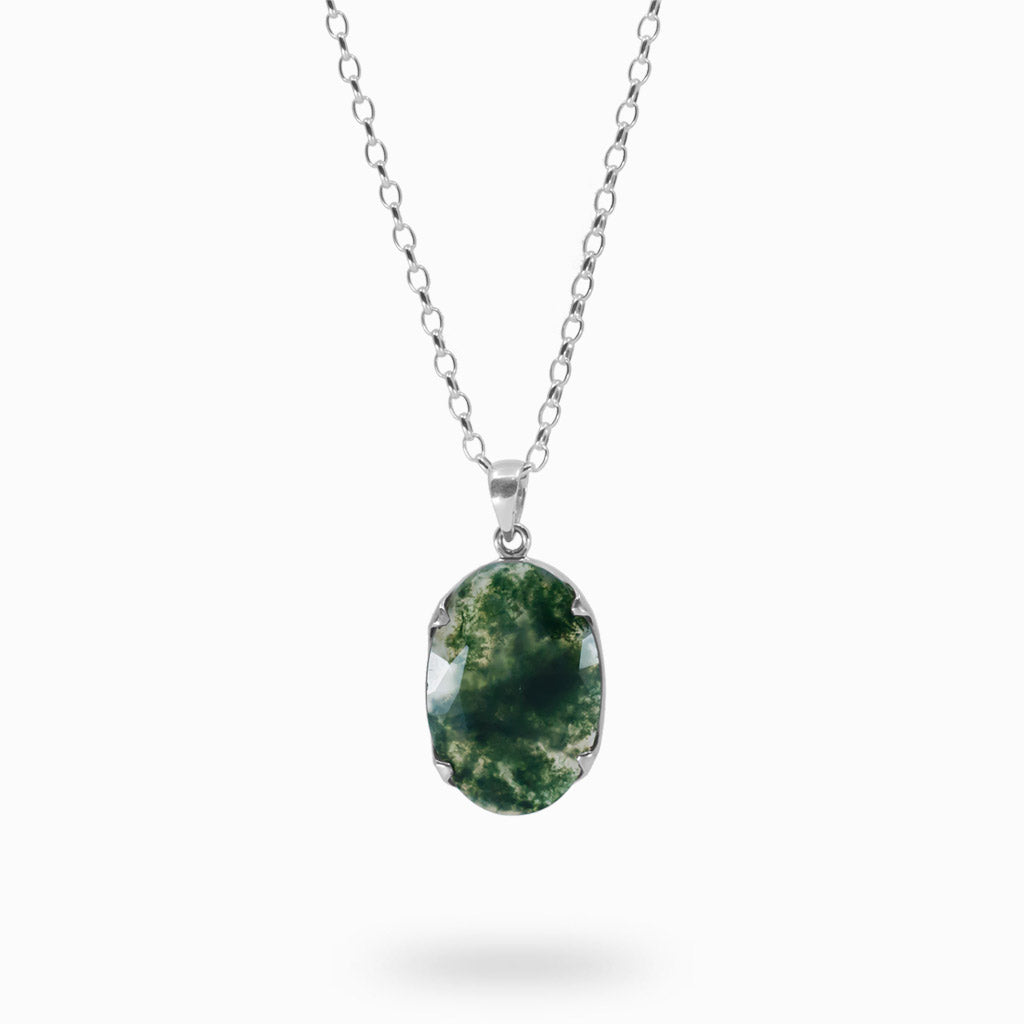 Faceted Oval Moss Agate necklace