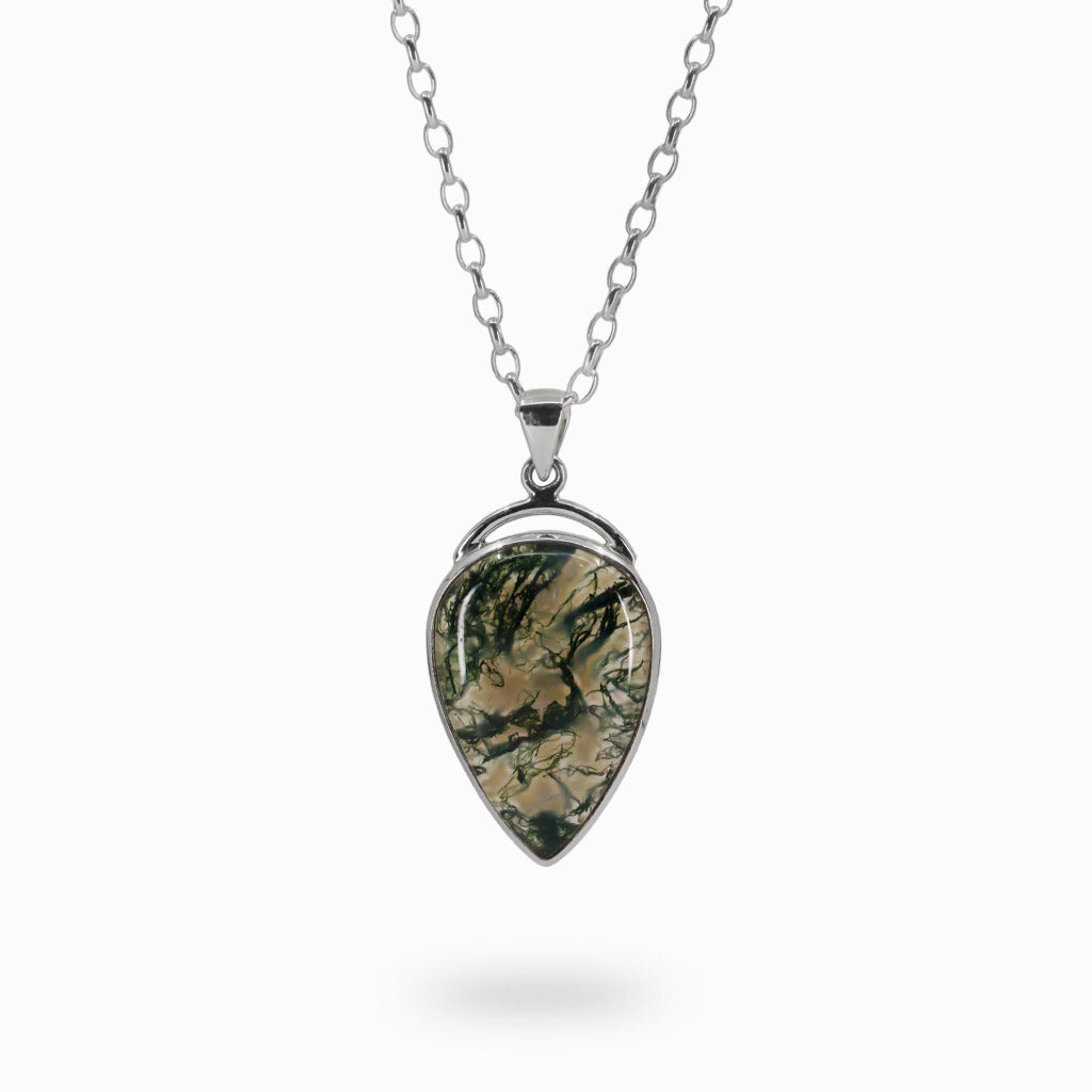 Inverted Teardrop cabochon Moss Agate Necklace