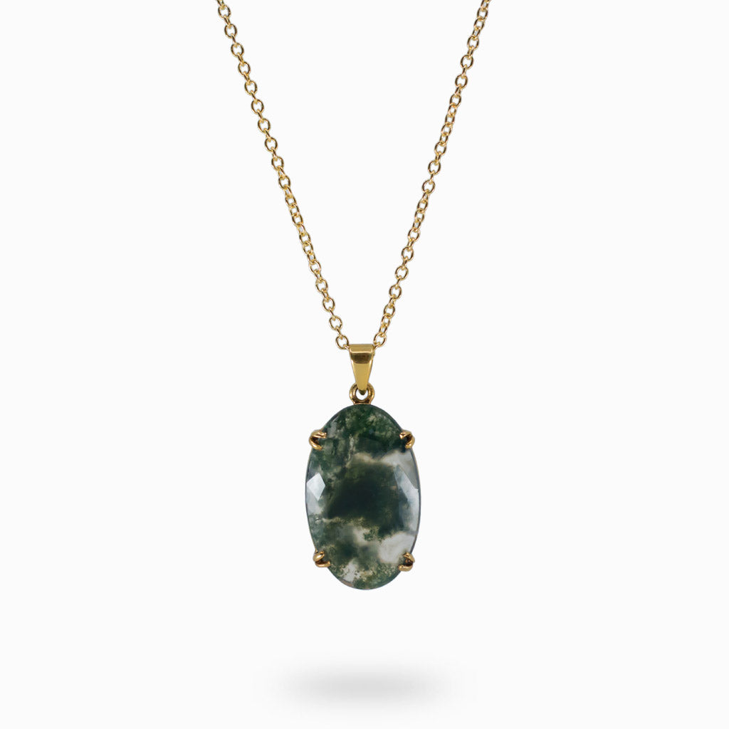 oval faceted 14k yellow gold vermeil Moss Agate necklace