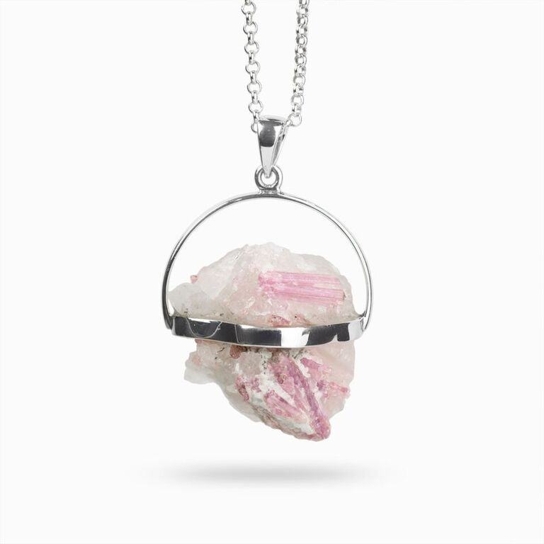 Raw Pink Tourmaline In Quartz Necklace Made In Earth
