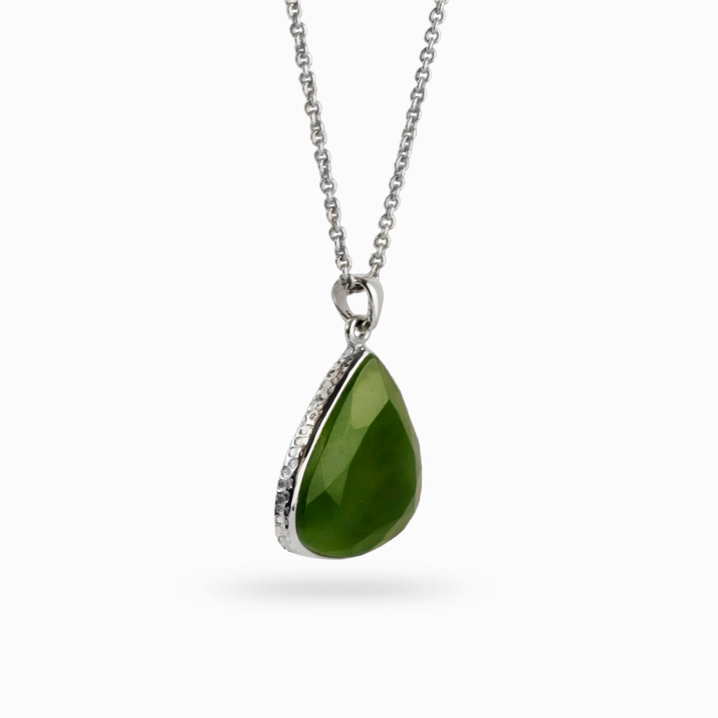 Green Faceted Tear Nephrite Jade Necklace side profile