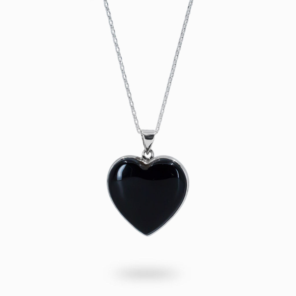 Heart Shaped Cabochon Onyx Necklace in 925 Sterling Silver Made In Earth