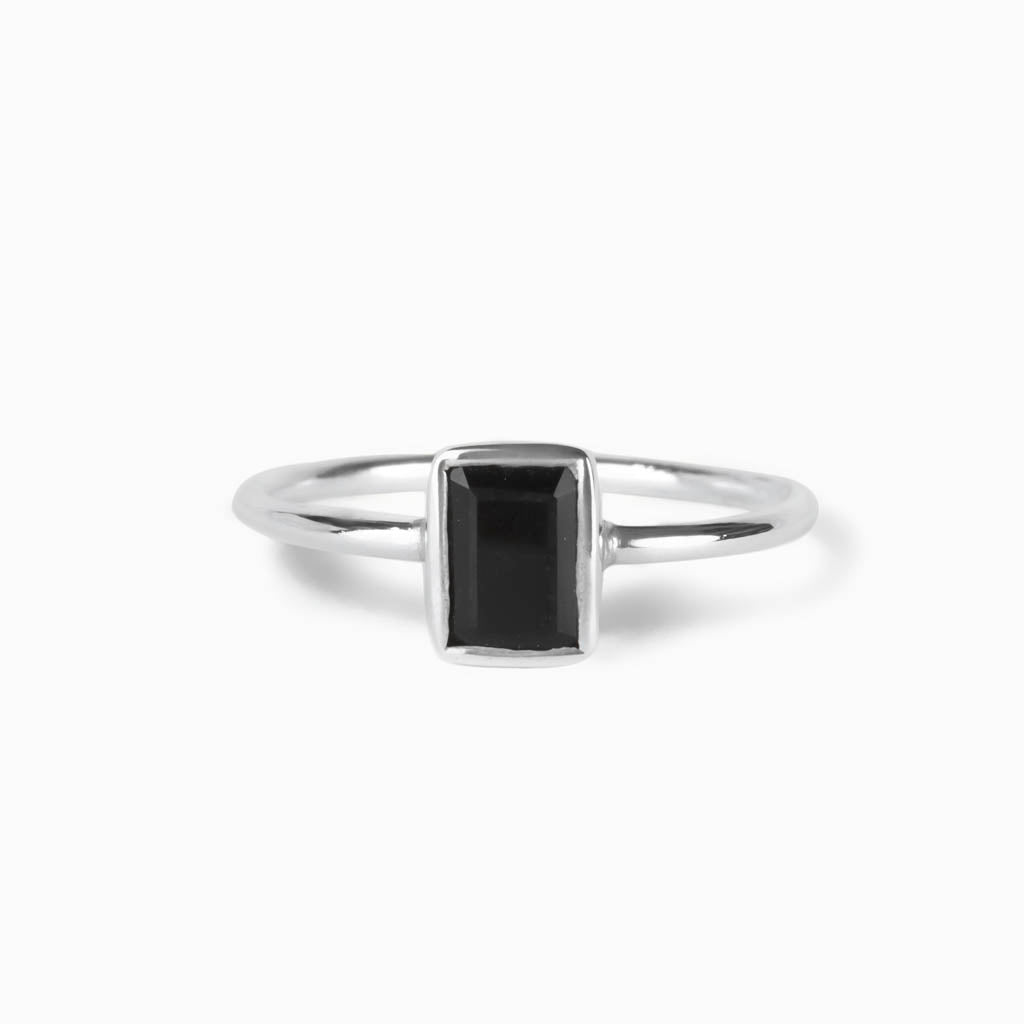 Black Rectangle Onyx Ring Made in Earth