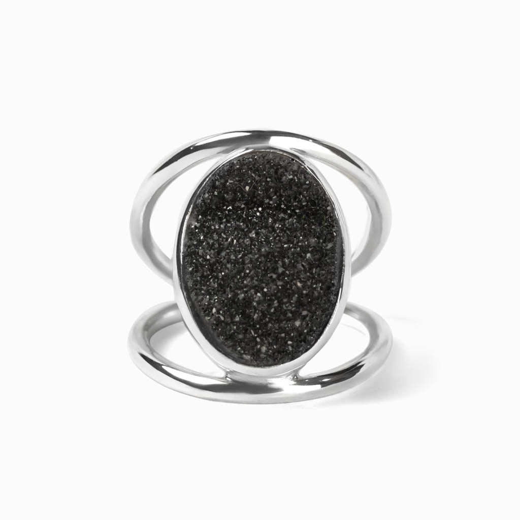 Black Raw Onyx Druzy Ring Made in Earth