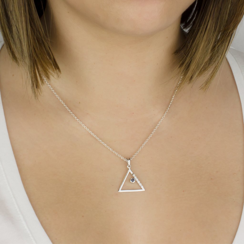 Triangulo: Sapphire & Diamond Pendant on Model