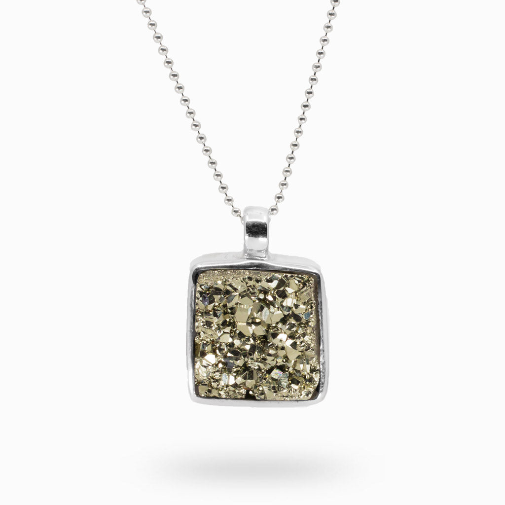 Pyrite cluster necklace square bezel Made In Earth