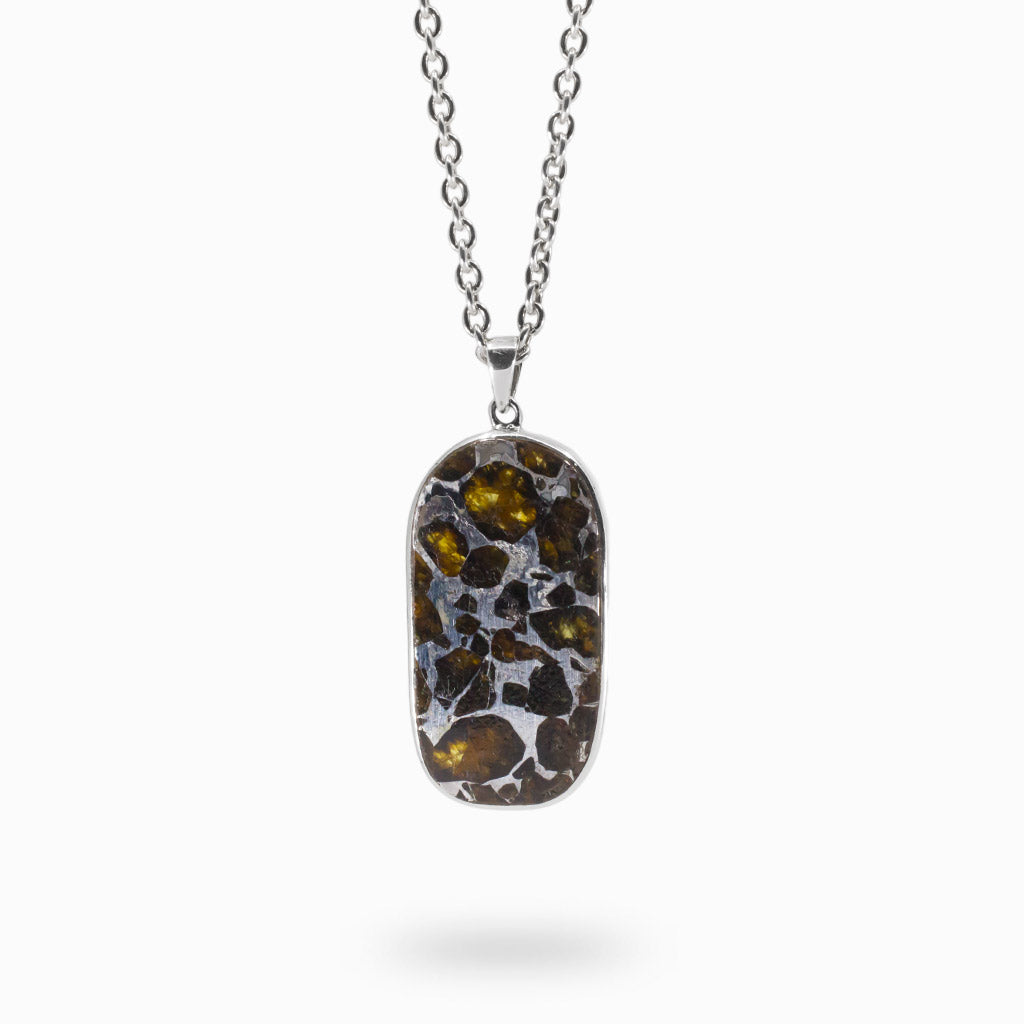 Pallasite Meteorite with peridot crystals necklace