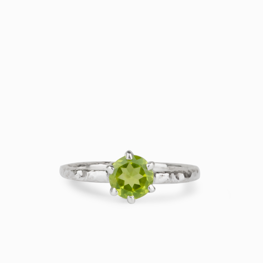 Green Peridot Ring In Textured Silver Made In Earth