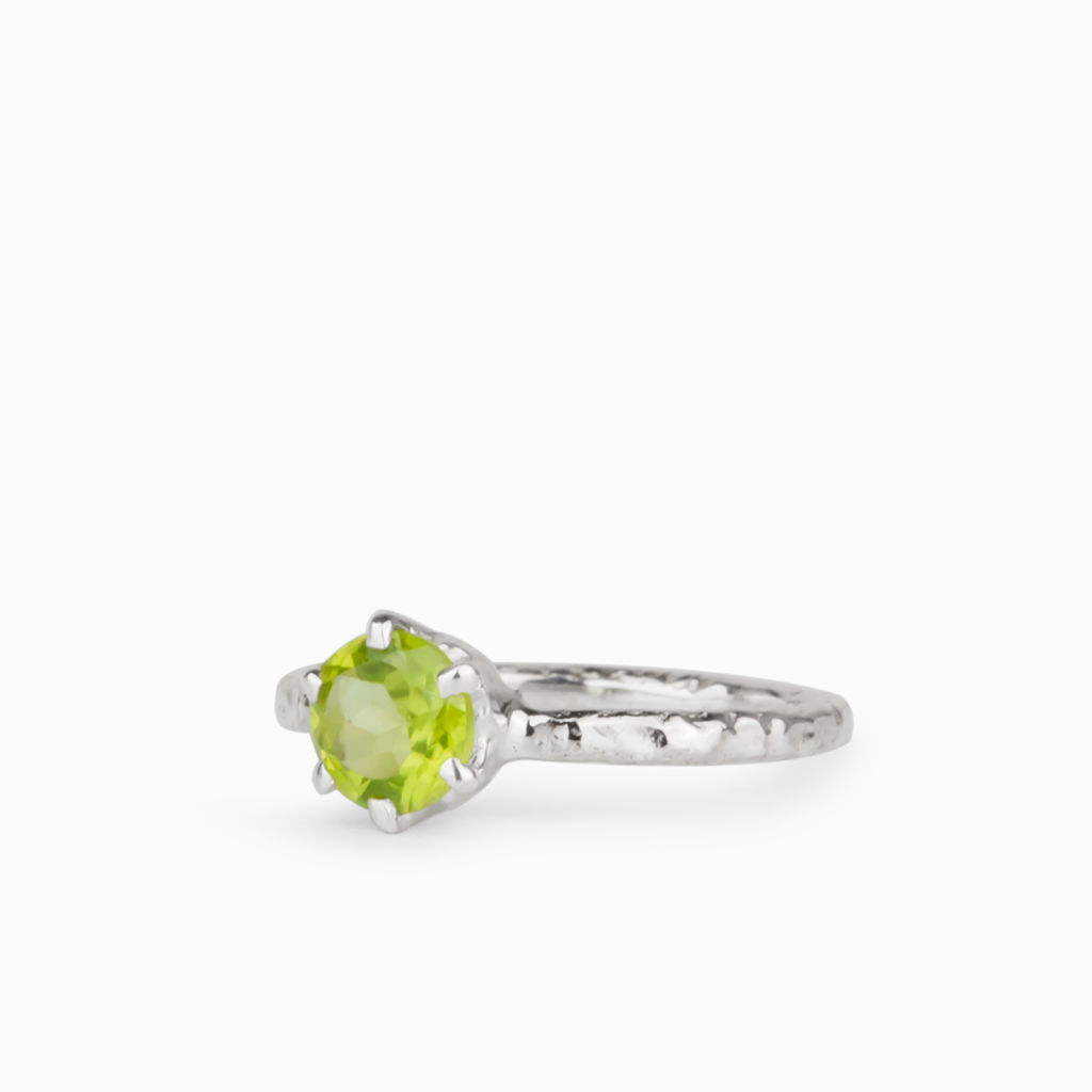 Green Peridot Ring In Textured Silver Made In Earth
