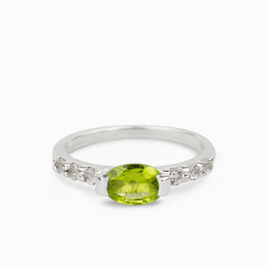 GREEN Peridot & White Topaz Ring Made in Earth