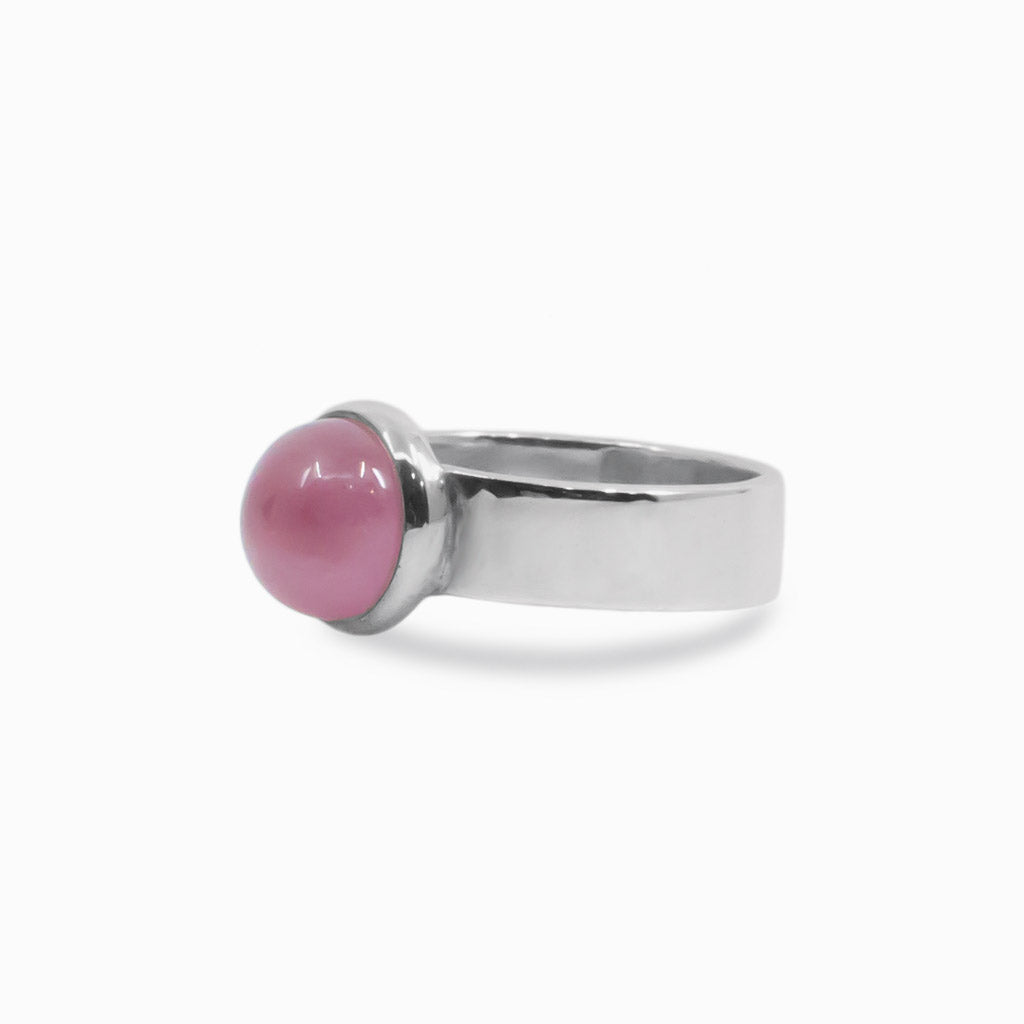 Cabochon Pink Tourmaline ring on model