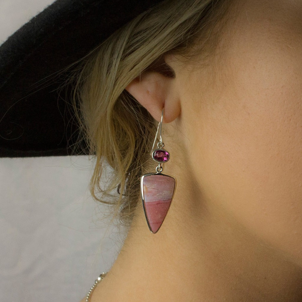 Model Wearing Pink Opal & Pink Tourmaline Drop Earrings