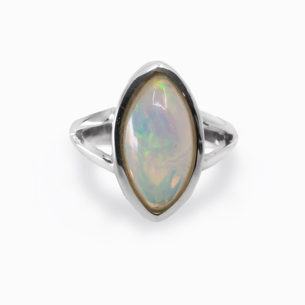 Rainbow Opal Eye Shape Ring Made in Earth
