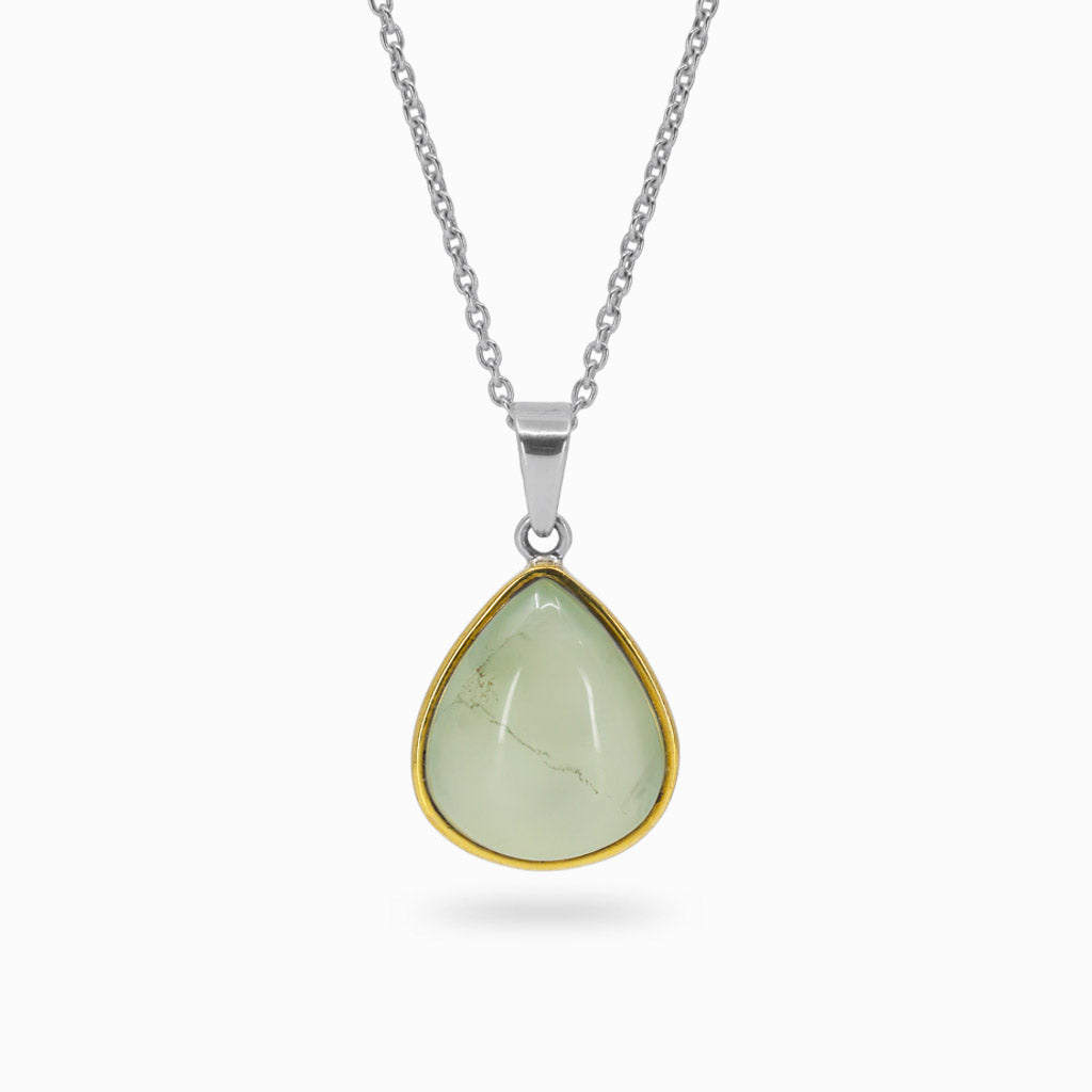 Prehnite necklace with brass & 925 sterling silver