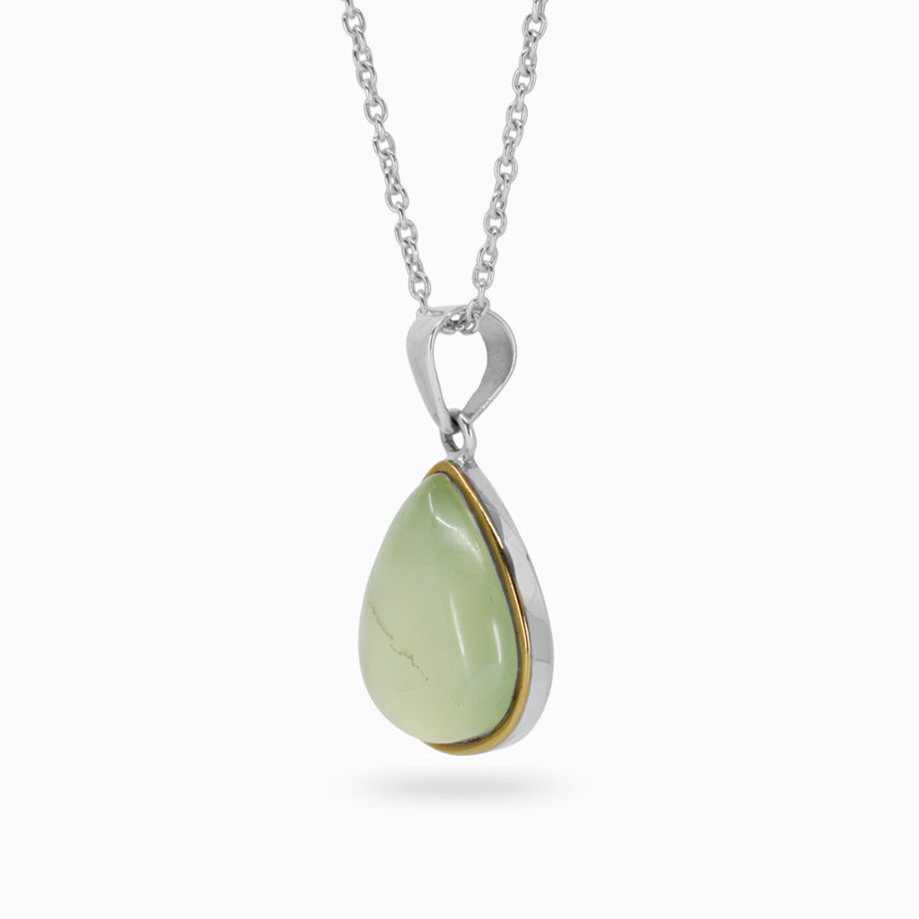 Prehnite necklace with brass and 925 sterling silver Made in earth