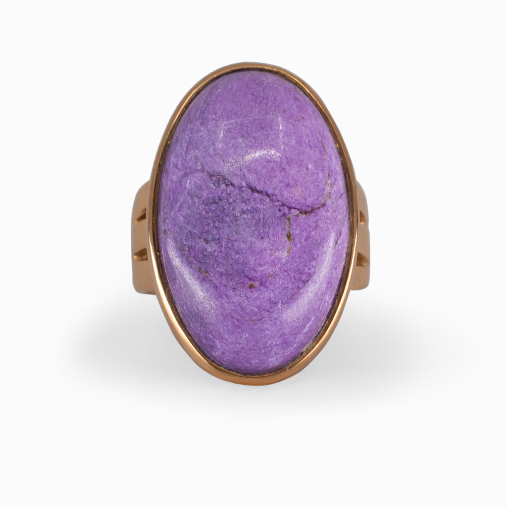 Bright Lavender Purpurite Raw Gemstone in Rose Gold Bezel and band