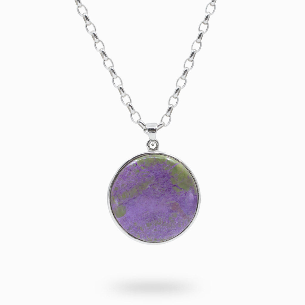 Cabochon round purple and green Purpurite necklace