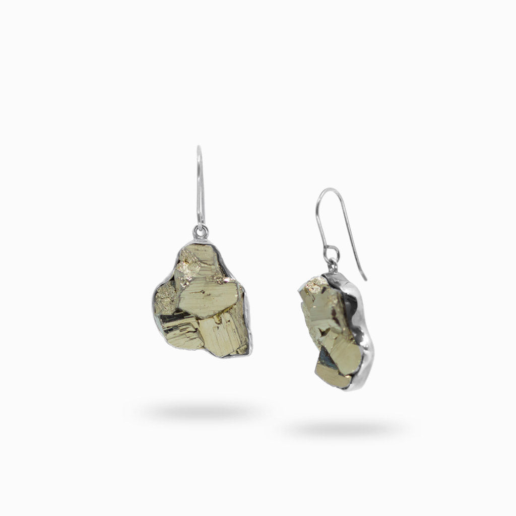Raw Pyrite cluster drop earrings