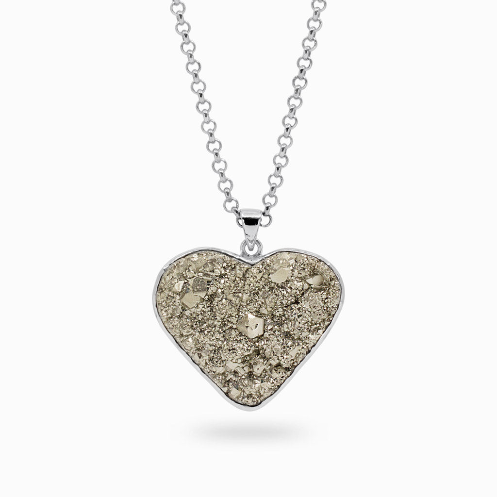 Pyrite cluster love Heart necklace
