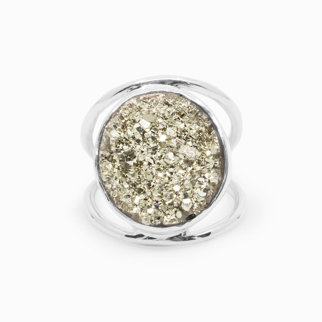 Gold Faceted Pyrite Ring Made in Earth