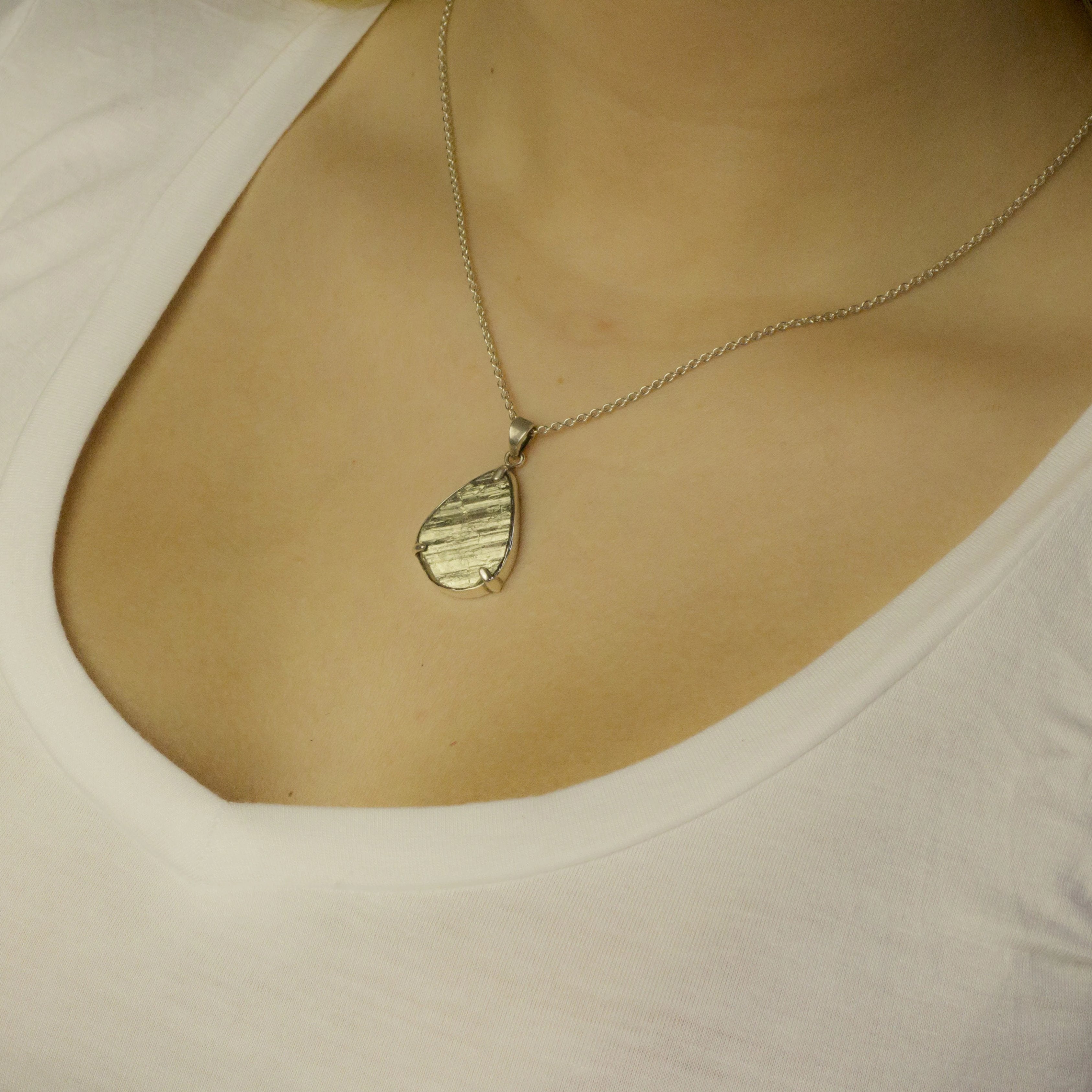 Raw slice Pyrite Necklace on Model