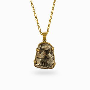 Muted Brown Gold Raw Pyrite Necklace set in 14K vermeil Gold