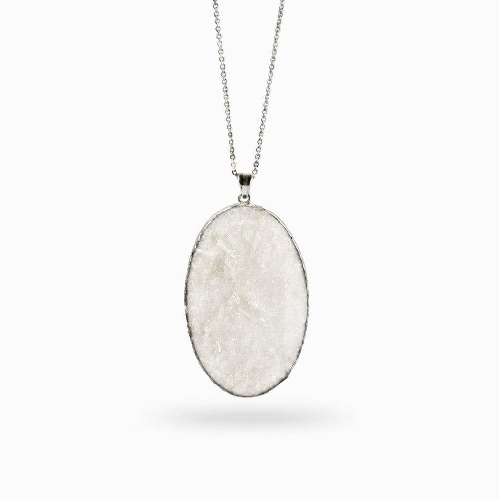 White angelic oval Clear Quartz Druzy Necklace made in earth