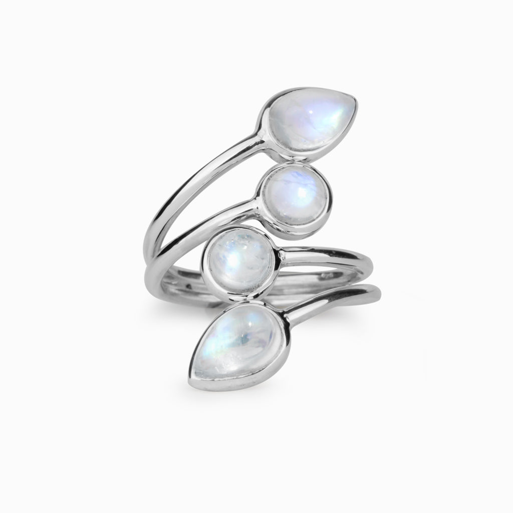 White Blue Purple Rainbow Moonstone Ring Made in Earth