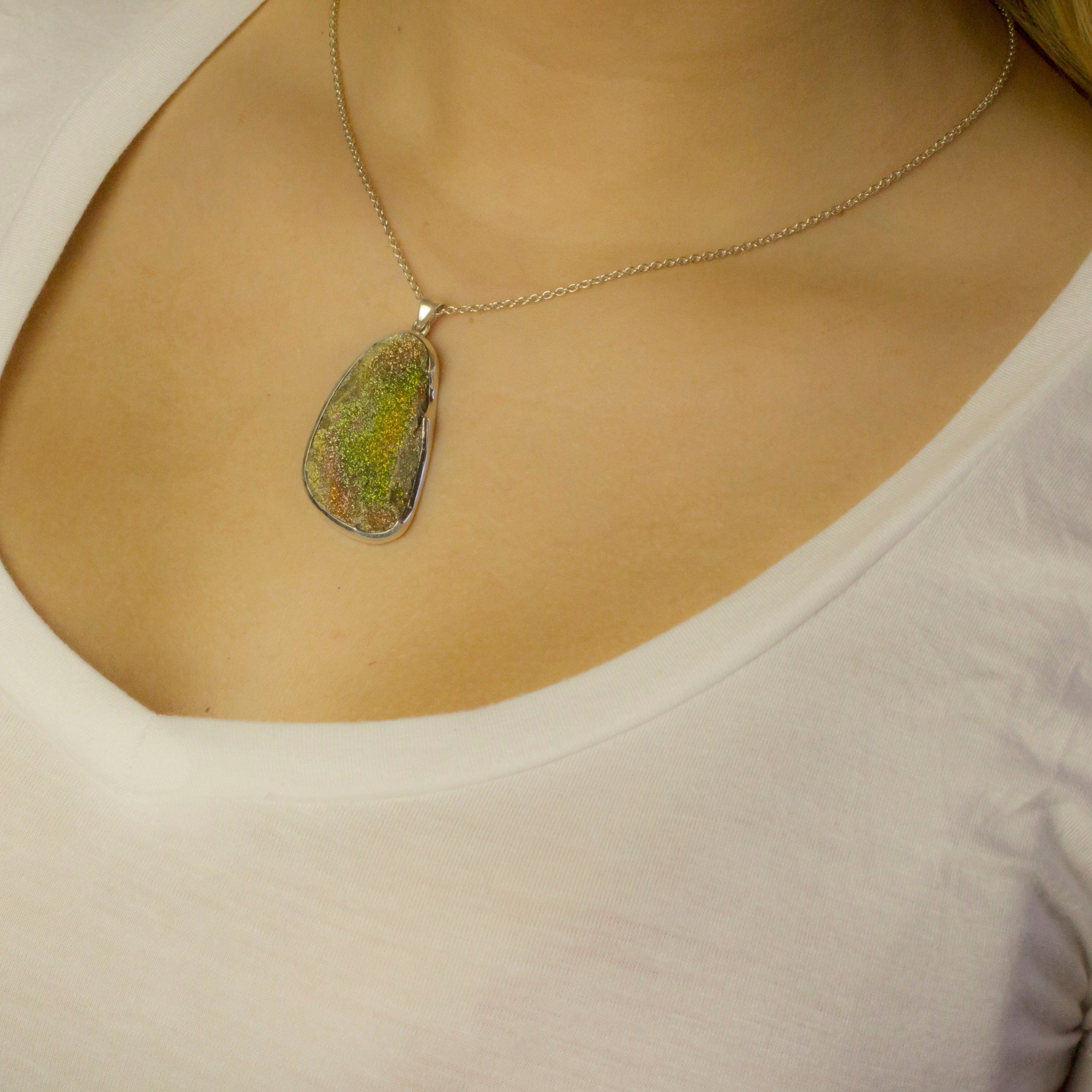 Rainbow Pyrite Necklace on Model