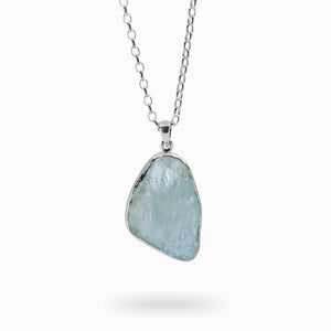 Blue Aquamarine Raw Necklace in Textured Sterling Silver