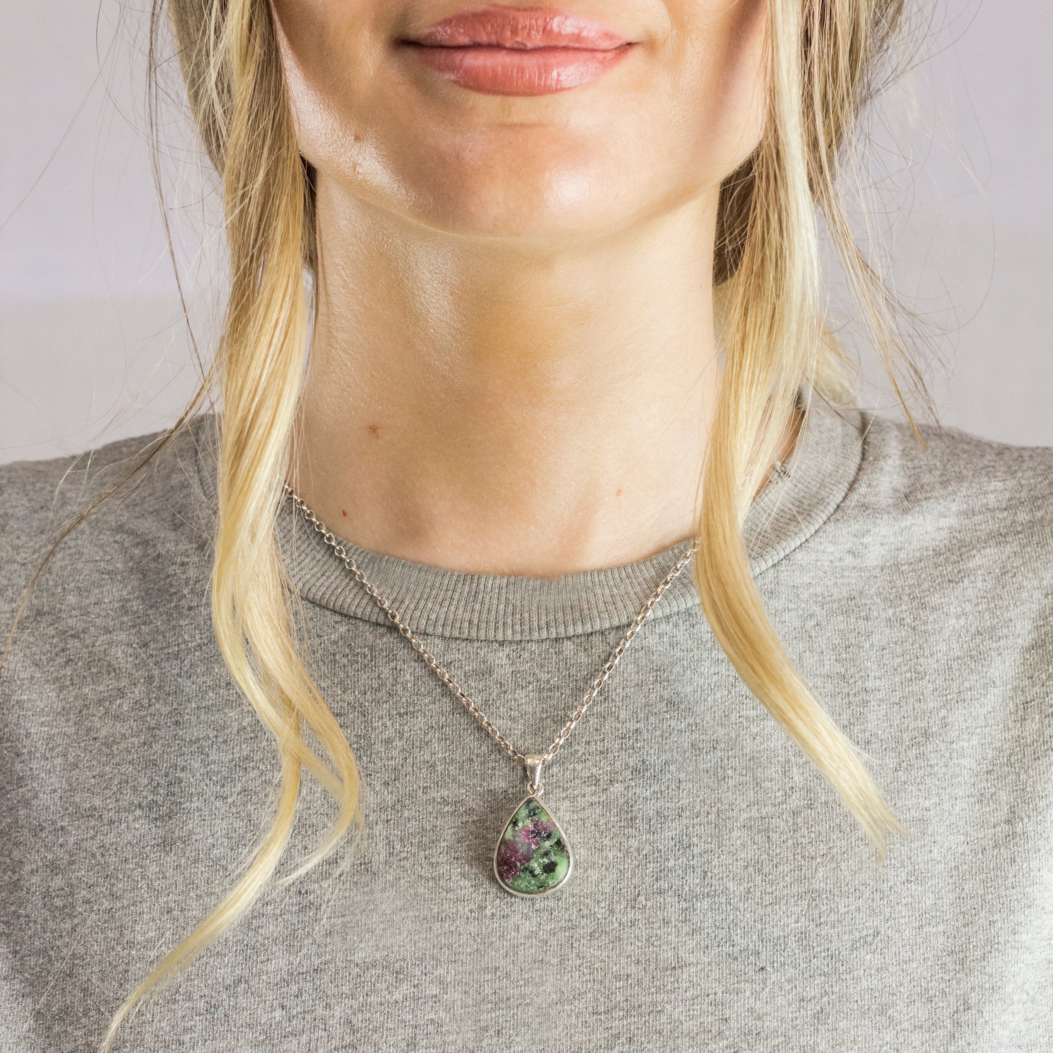 Raw Ruby Zoisite Necklace on Model
