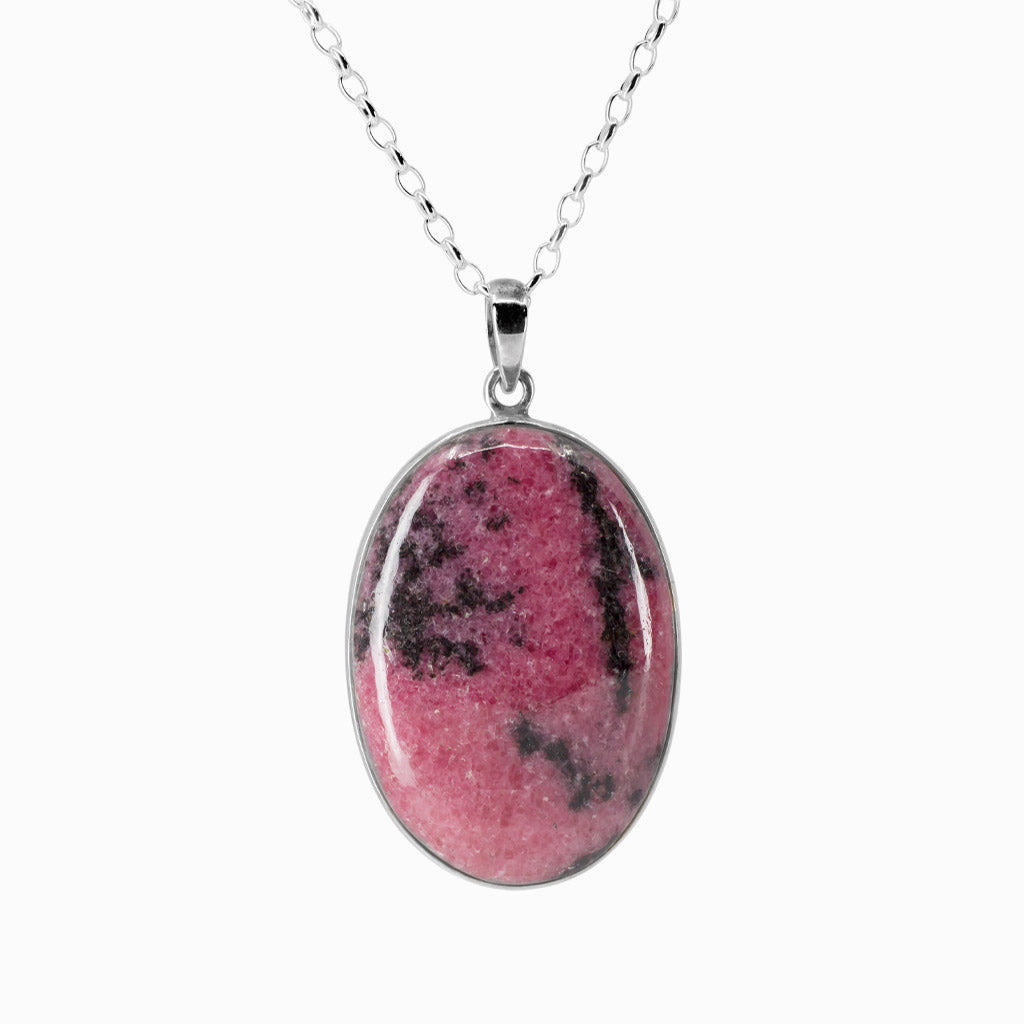 Cabochon Pink and Black Oval Rhodonite Necklace