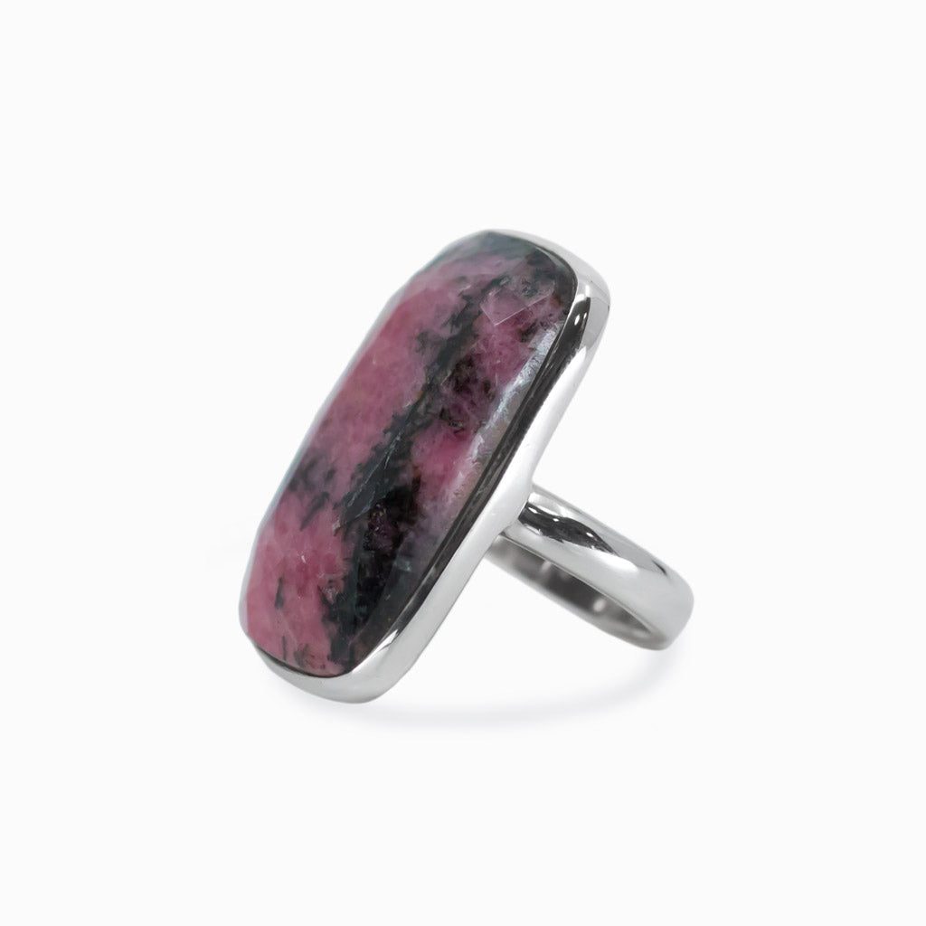 Rectangle Faceted Rhodonite ring