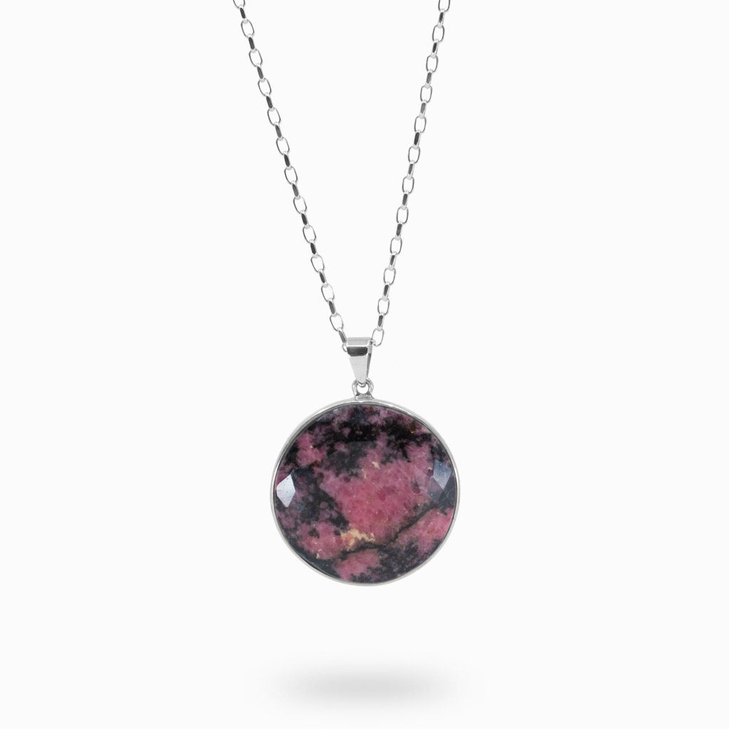 Faceted Round Black and pink Rhodonite necklace