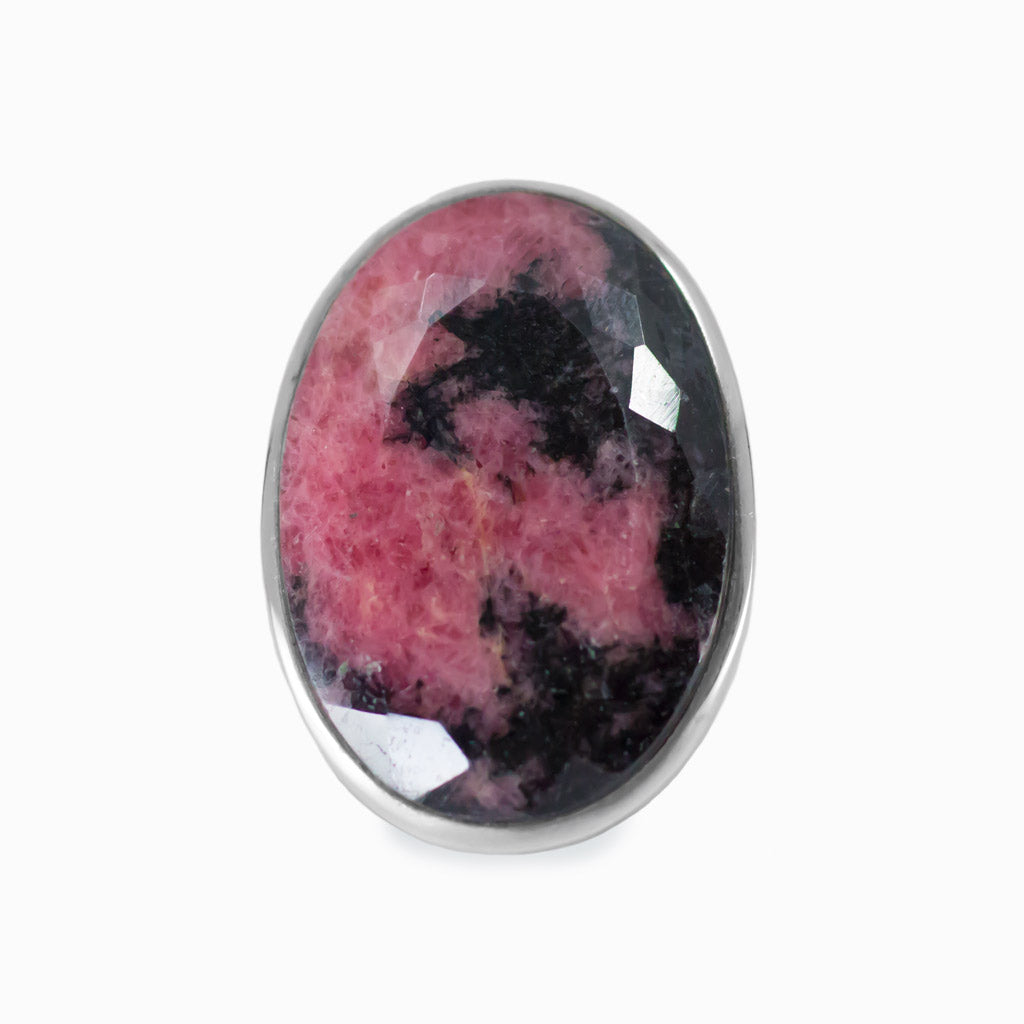 Faceted oval Rhodonite ring