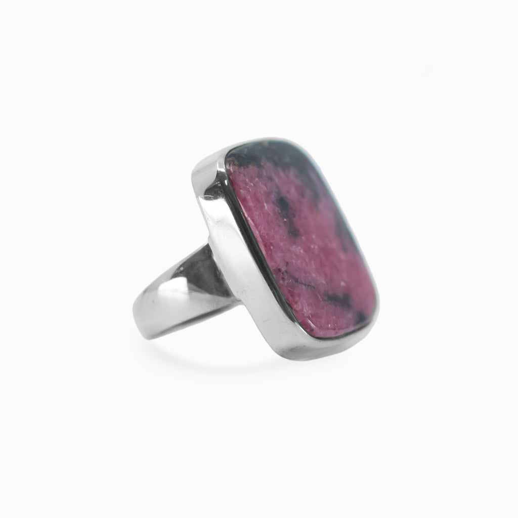 Cabochon Rectangle Rhodonite ring