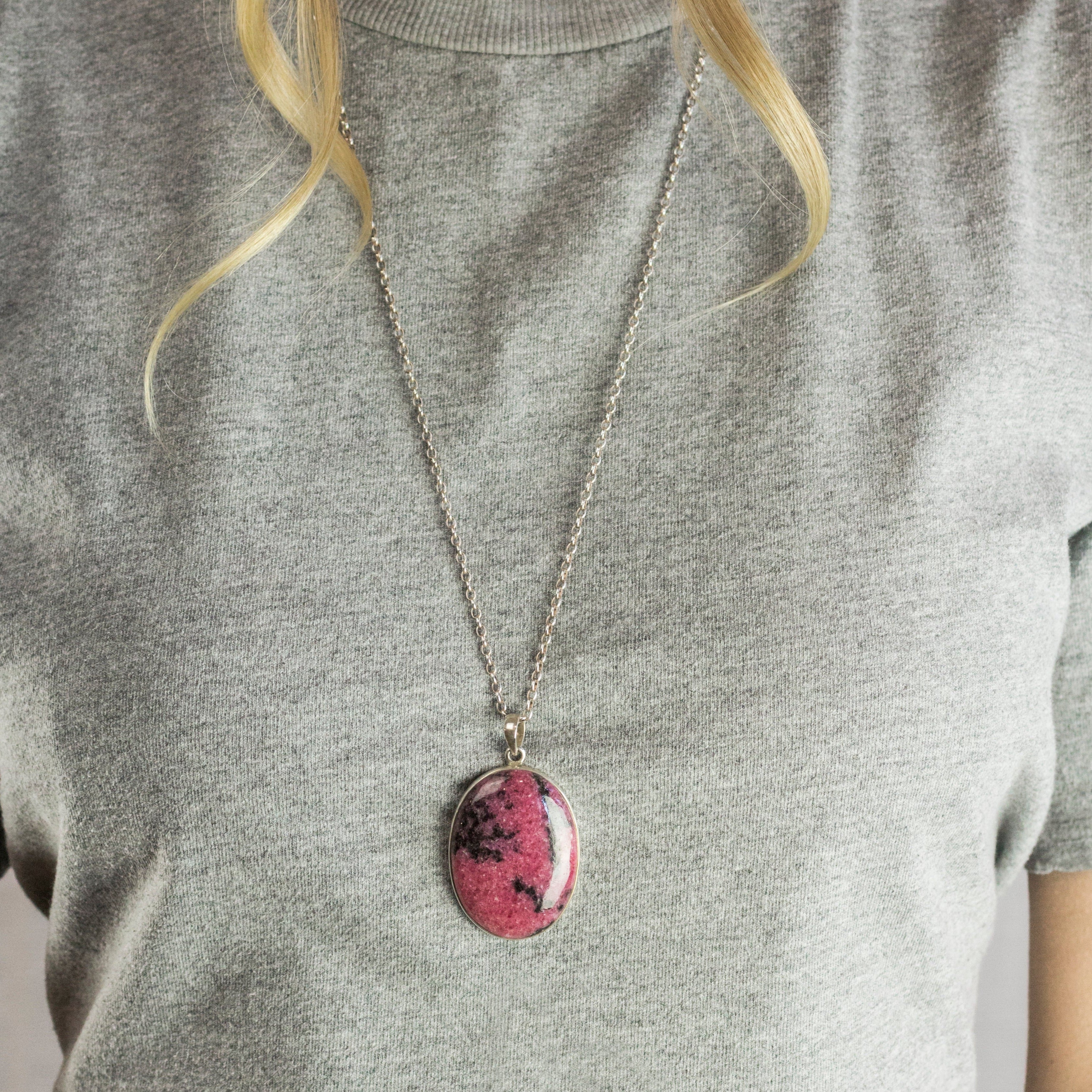 Rhodonite mixed metal pendant necklace | Natural pink stones necklace shops artisan | Boho necklace oxidised silver tourmaline